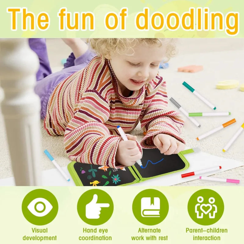 Erasable Magic Doodle Book Reusable Blackboard with Pens Kids Coloring Set