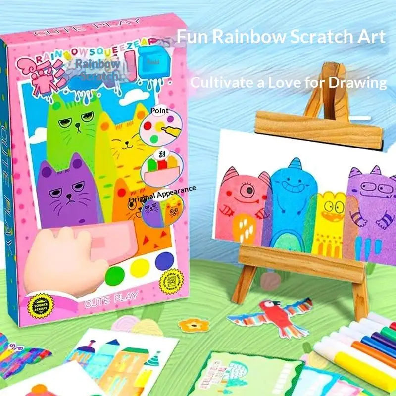 35Pcs Squeegee Art Kids Paint Kit DIY Magic Reveal Rainbow Scratch Art Set
