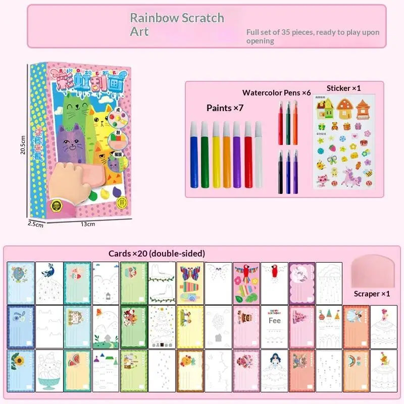 35Pcs Squeegee Art Kids Paint Kit DIY Magic Reveal Rainbow Scratch Art Set