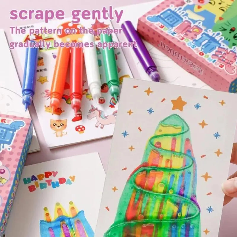 35Pcs Squeegee Art Kids Paint Kit DIY Magic Reveal Rainbow Scratch Art Set