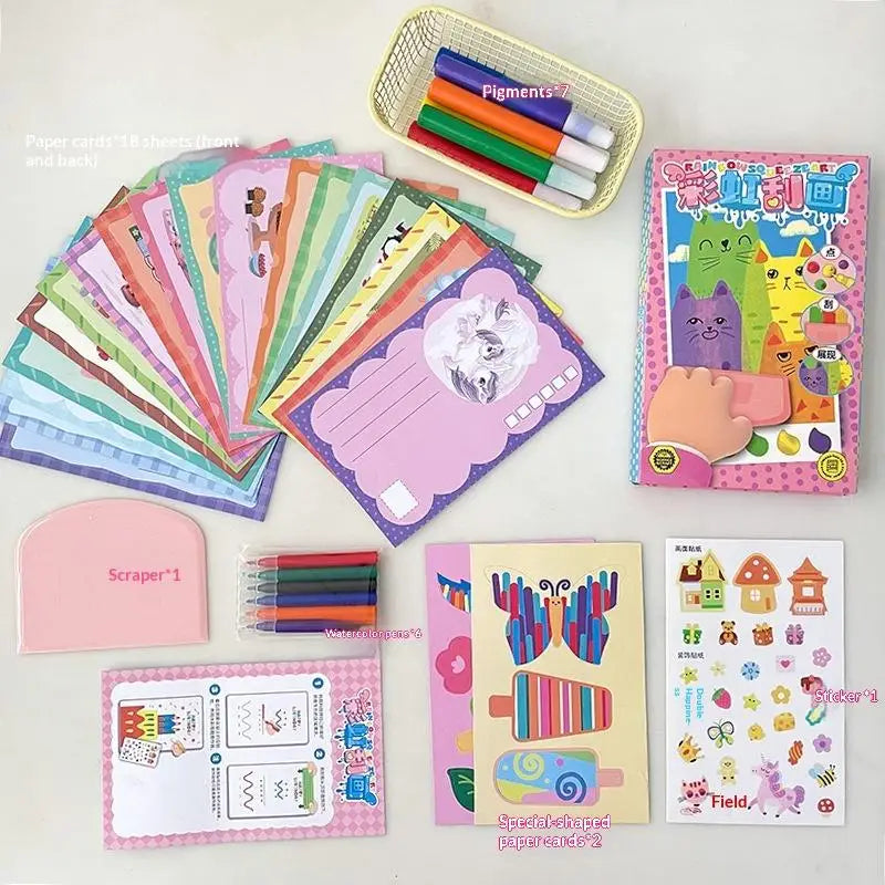 35Pcs Squeegee Art Kids Paint Kit DIY Magic Reveal Rainbow Scratch Art Set