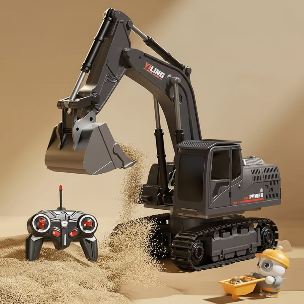 RC Excavator and Dump Truck Toy Set – Lights & Sounds